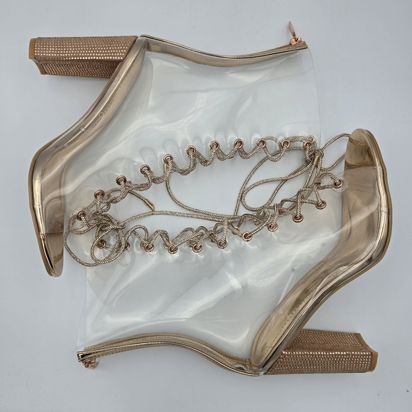 NWOT Cape Robbin Lookey Rose Gold Clear See-through Transparent Heeled Booties - Picture 15 of 16